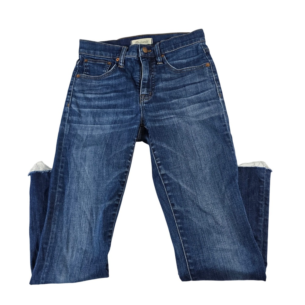 Madewell Cali Demi-Boot Jeans Dark Wash Raw Hem High‎ Rise Size 24 Cropped Flare
